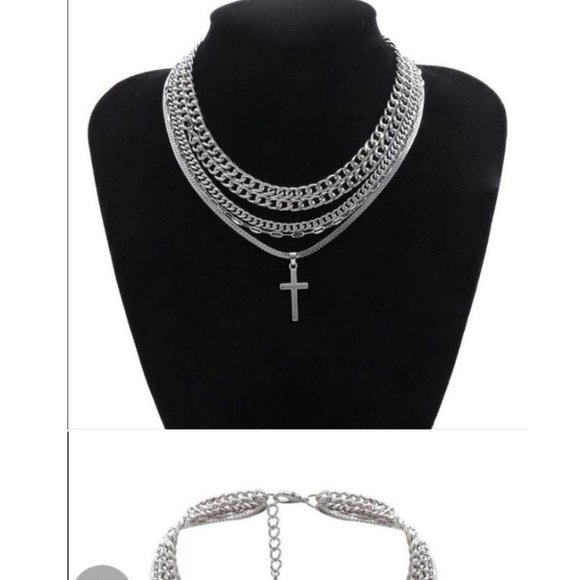Silver Multilayer Cross Necklace - Picture 2 of 8
